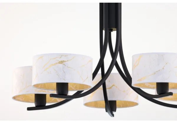 Jupiter 2104 - Lustră pe lanț ARTHUR 5xE27/15W/230V alb/negru/decor marmură