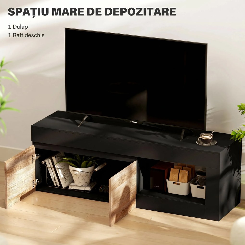 HOMCOM Comodă TV Modernă cu Dulap, Negru și Lemn Natur | Aosom Romania