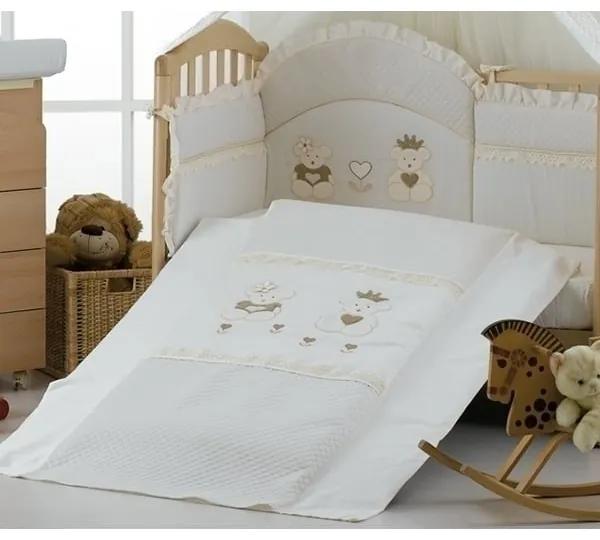 Set Lenjerie de lux din bumbac cu broderie, protectie laterala, pilota, pentru pat bebelusi, Real Bears Ivory, Italia