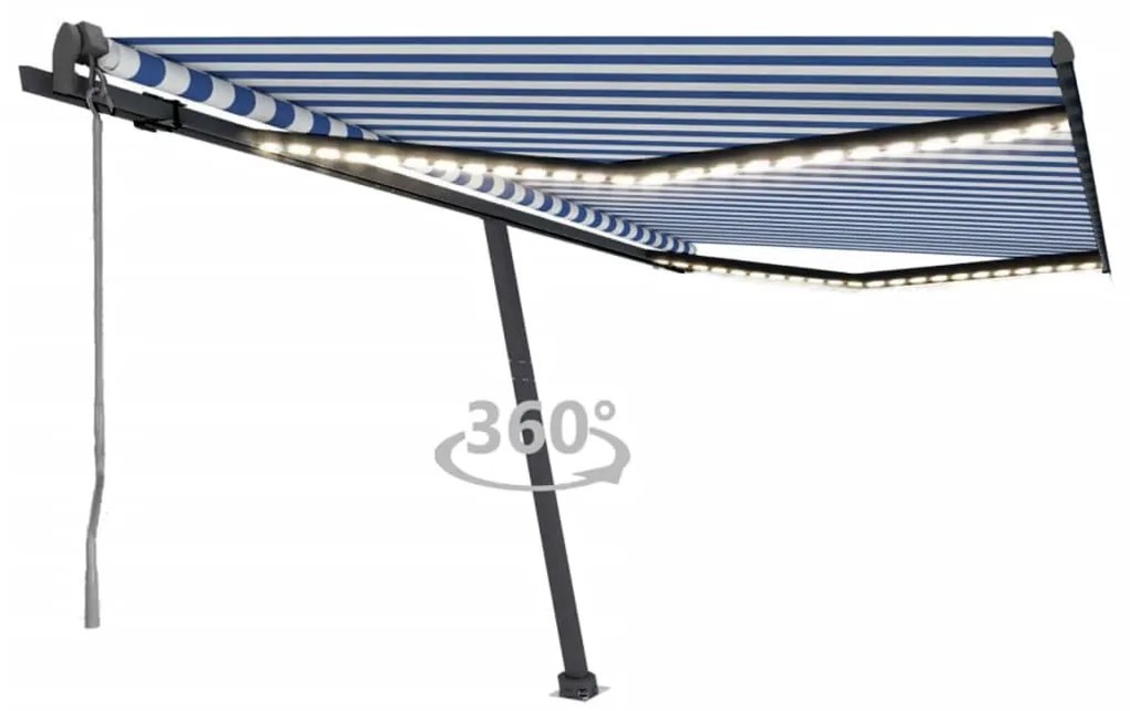 vidaXL Copertină automată cu senzor vânt&amp;LED, albastru/alb, 400x350 cm