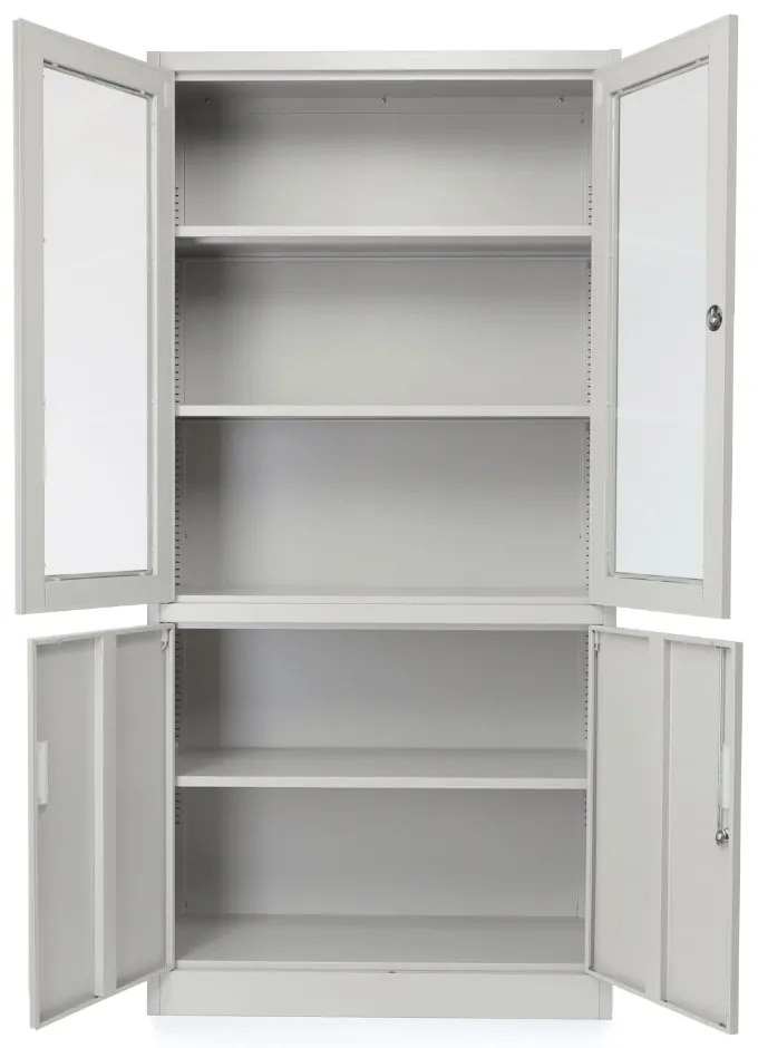 Dulap metalic universal cu uși despicate, 90 x 40 x 185 cm, încuietoare cu cilindru, gri deschis - ral 7035
