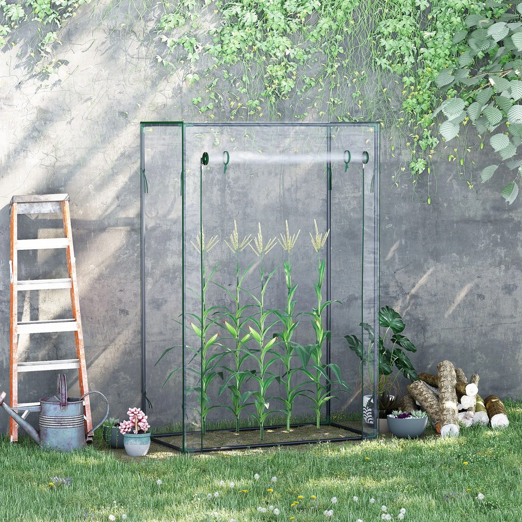 Outsunny Seră de grădină, seră de balcon, pânză consolidată din PVC, structură din oțel, ușă rulabilă cu fermoar, pentru legume, plante, flori în toate anotimpurile, interior și exterior, 100 x 50 x 150 cm alb | Aosom Romania