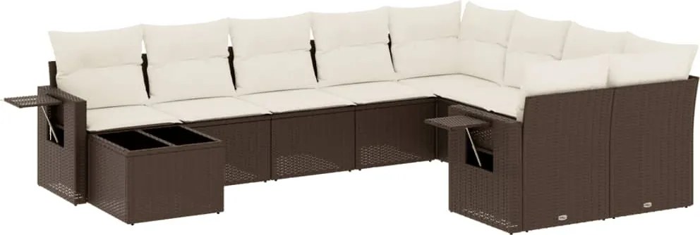 vidaXL Set canapele de grădină cu perne, 10 piese, maro, poliratan