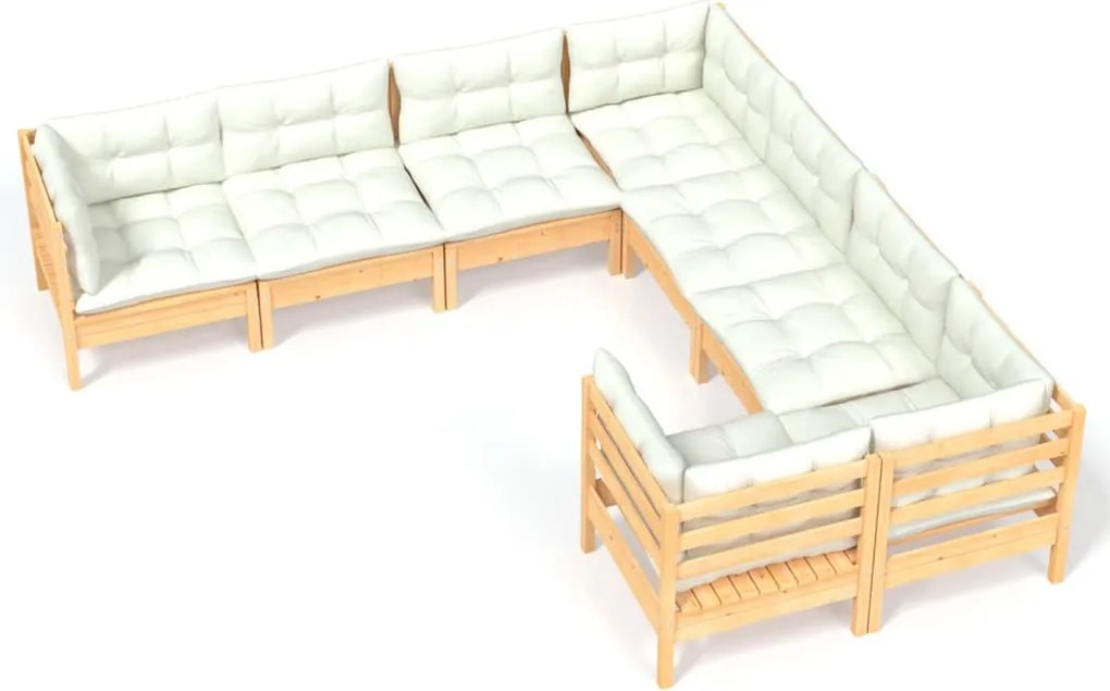 vidaXL Set mobilier de grădină cu perne crem, 8 piese, lemn masiv pin