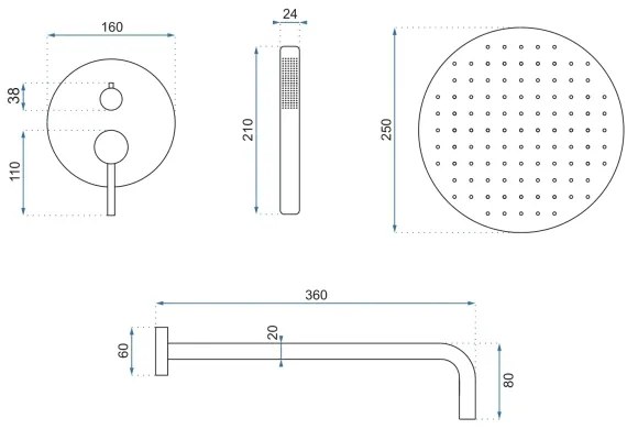 REA-P4110 - Set de duș LUNGO cu baterie încastrată, finisaj auriu