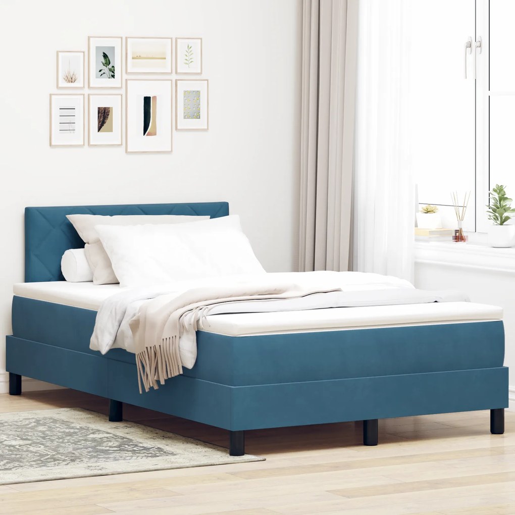 vidaXL Pat box spring cu saltea &amp;LED albastru închis 120x190cm catifea