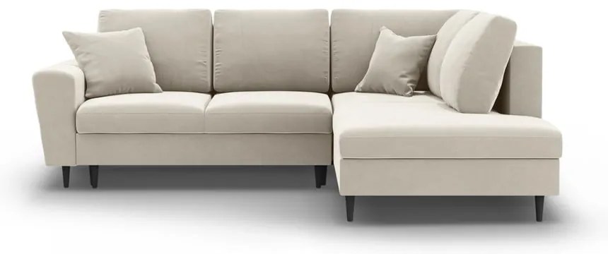 Colțar bej extensibil, cu spațiu de depozitare cu tapițerie din catifea (cu colț pe partea dreaptă-în formă de ”L”) Kyoto – Cosmopolitan Design