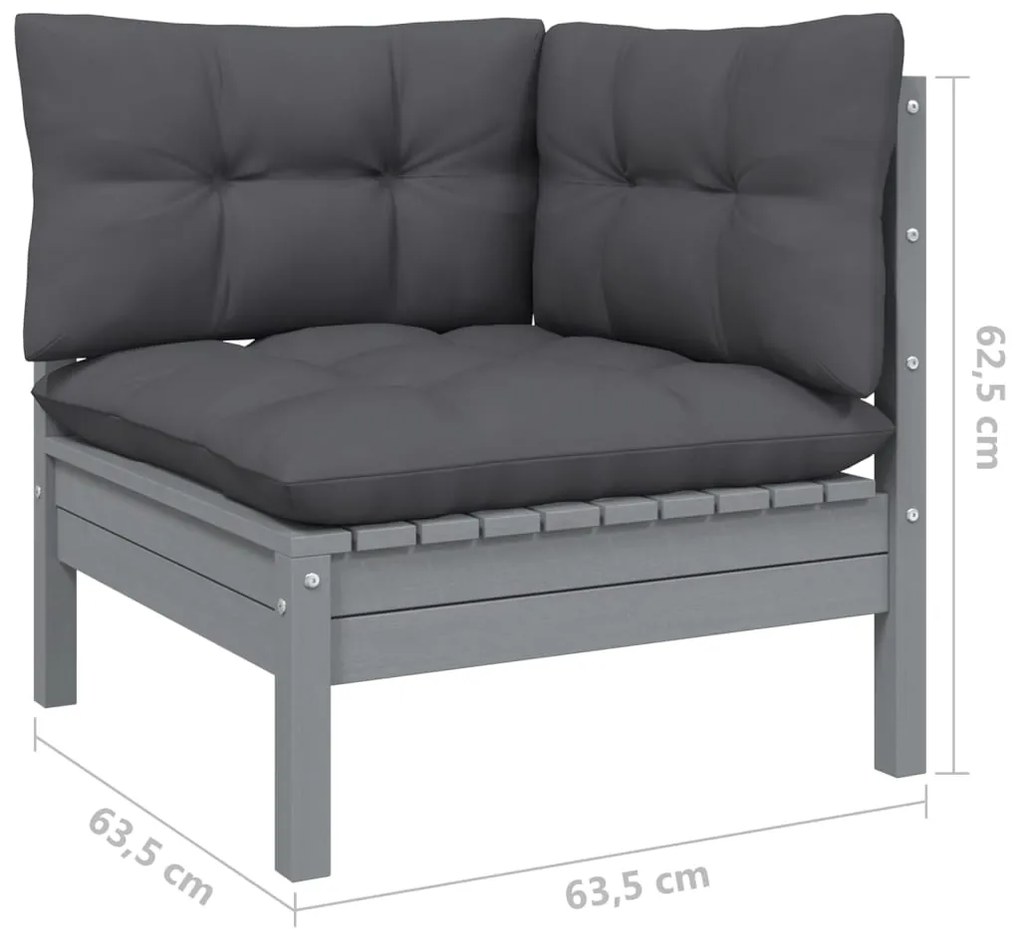 Set mobilier gradina cu perne, 10 piese, gri, lemn de pin Gri, 10