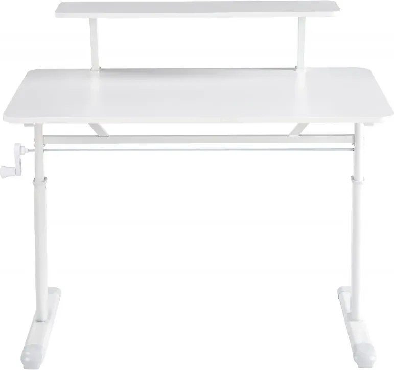 RESIGILAT- ERGOLEV WX-007 – Birou Reglabil Manual cu Înălțime Ajustabilă 65–90 cm, Blat Monobloc din PAL de Înaltă Densitate 15 mm, Cadru Metalic din Oțel, Raft Superior Integrat, 100x60 cm, Alb