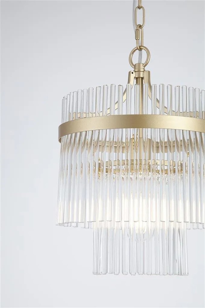 Lustra moderna metal auriu, tije din sticla Lara