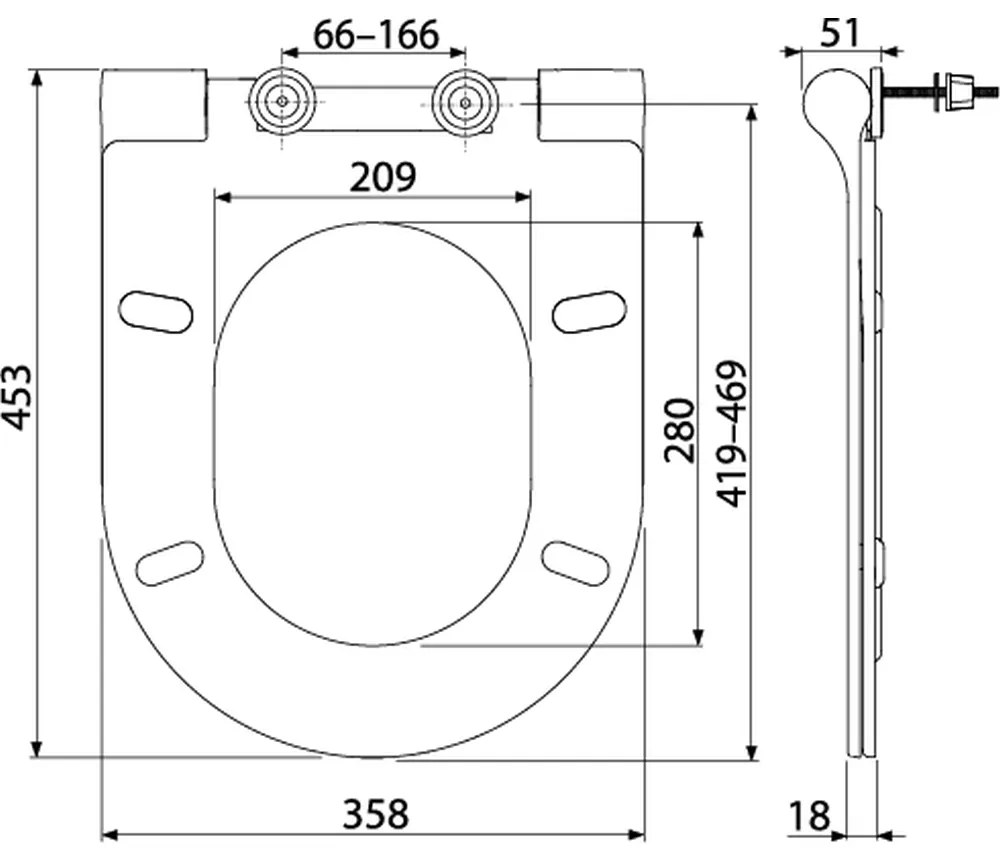 Capac wc soft close slim, alb Alcaplast 67 453x358x18 mm, Dreptunghiulara