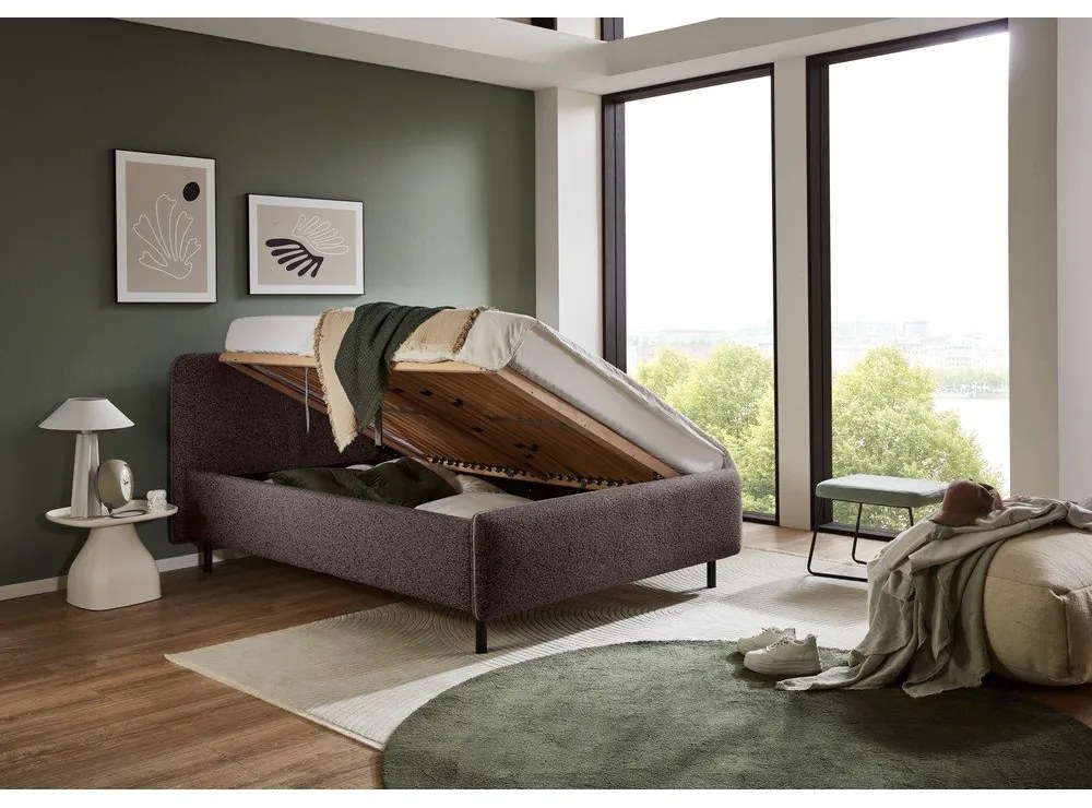 Pat matrimonial gri antracit tapițat cu spațiu de depozitare cu somieră 160x200 cm Primo – Meise Möbel