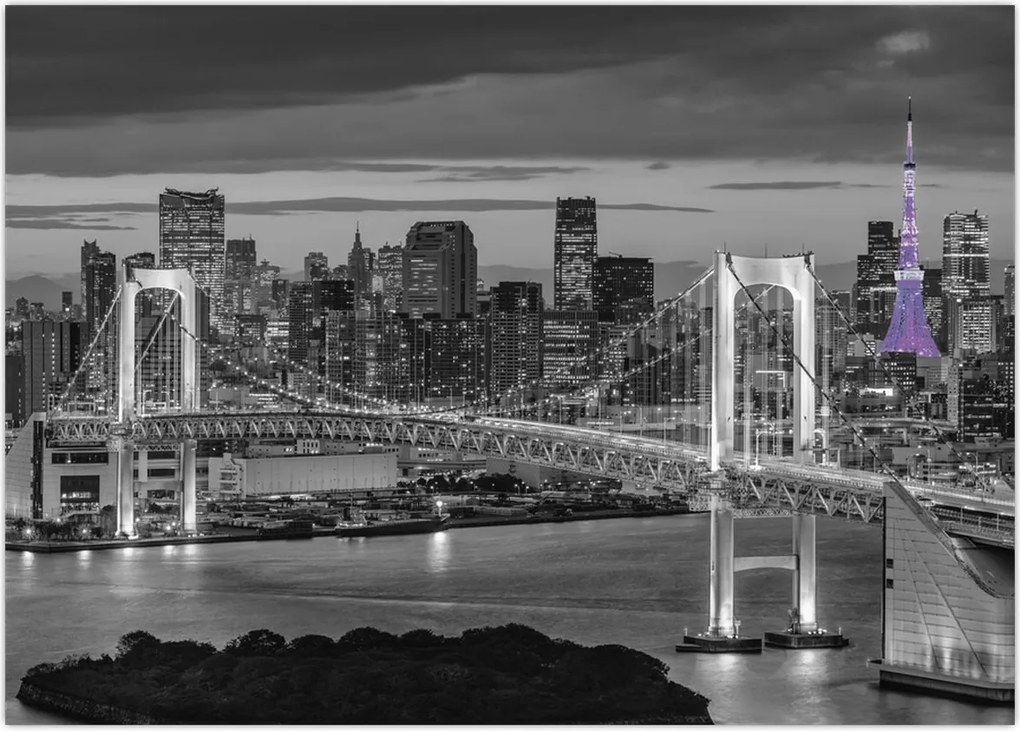 Tablou - Orașul mare cu turnul mov (70x50 cm)