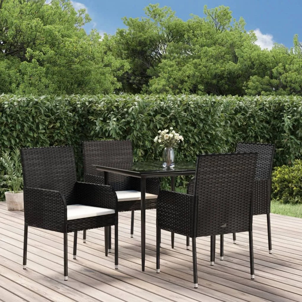3185144 vidaXL Set mobilier de grădină cu perne, 5 piese, negru, poliratan