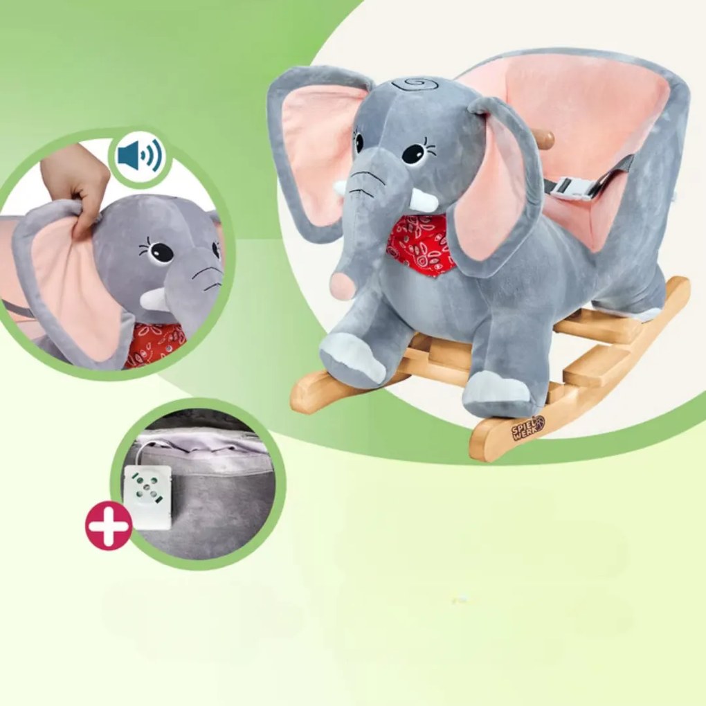 Jucărie balansoar elefant VICTOR cu centură de siguranță, gri Spielwerk