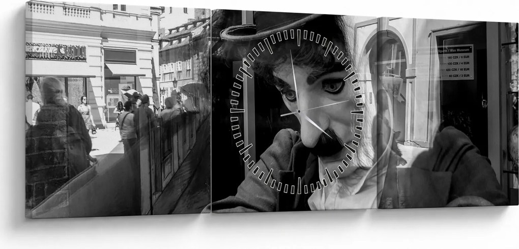 Tablou - Charles Chaplin la Praga (cu ceas) (90x30 cm)