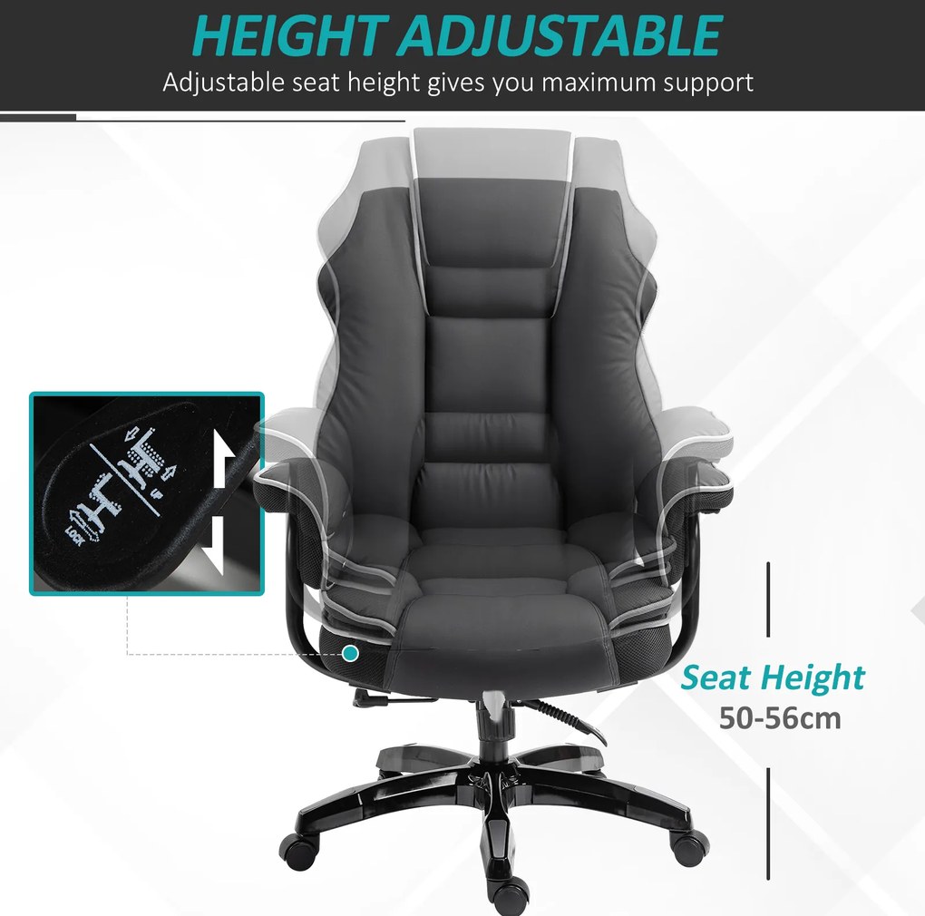 Vinsetto Fotoliu de Birou din Piele ecologica Neagra cu Inaltime Ajustabila, Spatar Rabatabil, Rotativ, 66.5x55x123-129cm