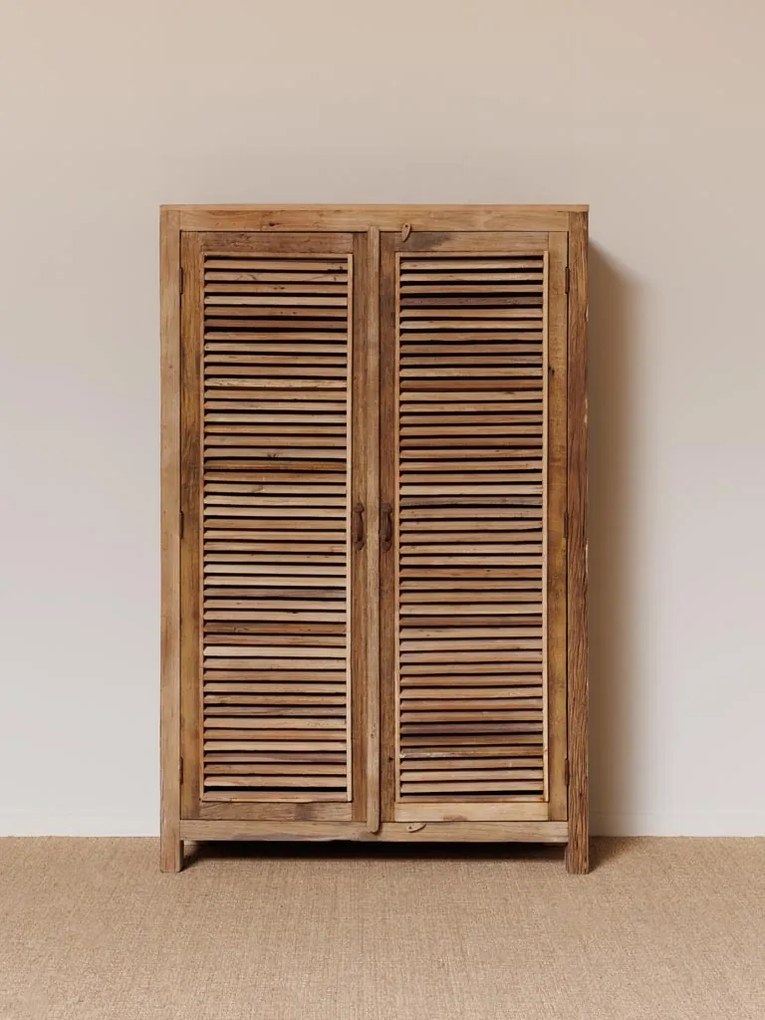 Dulap din lemn de acacia, cu 2 usi si suport de umerase, aspect vintage, Oriel