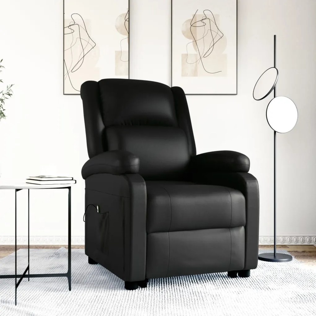 3110864 vidaXL Fotoliu cu ridicare, negru, piele ecologică