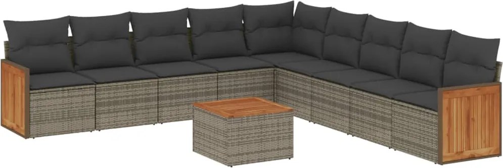 vidaXL Set mobilier de grădină cu perne, 10 piese, gri, poliratan