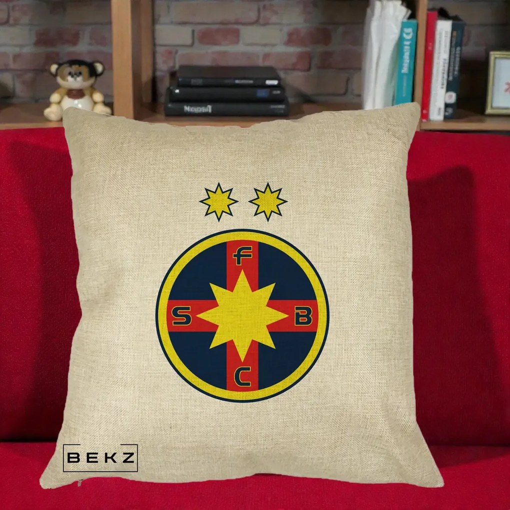 Perna Personalizata FCSB Fotbal Club Steaua Bucuresti, 40x40 cm, Crem, Husa Detasabila, Perna Inclusa, BEKZ®