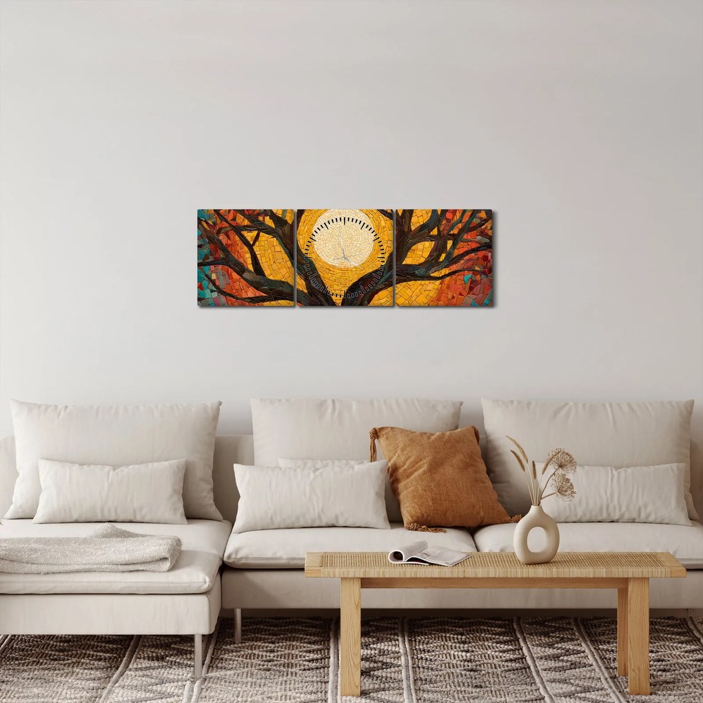 Tablou - Soarele în coroana arborelui vieții (cu ceas) (90x30 cm)