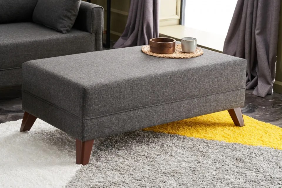 Coltar Modular pe Stanga cu Taburet, Cadru Lemn de Brad, Bella Mini, Gri Antracit