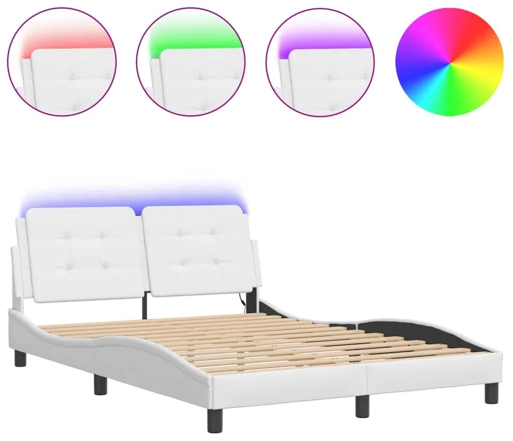 3214104 vidaXL Cadru de pat cu lumini LED, alb, 140x190 cm, piele ecologică