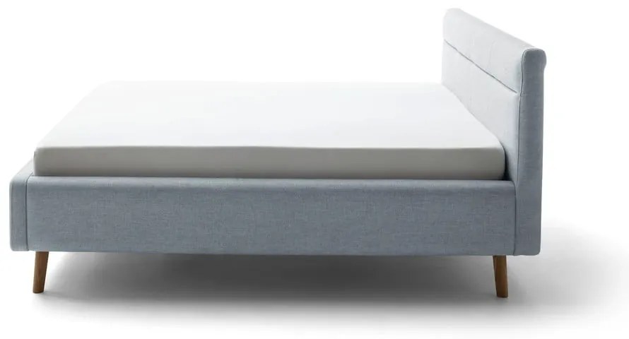 Pat matrimonial albastru prăfuit tapițat cu spațiu de depozitare cu somieră 160x200 cm Lotte – Meise Möbel