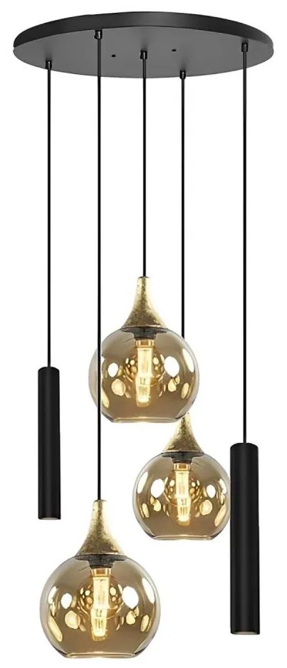 Lustr CALYPSO 2xGU10/60W + 3xE27/60W, negru/auriu, pe cablu