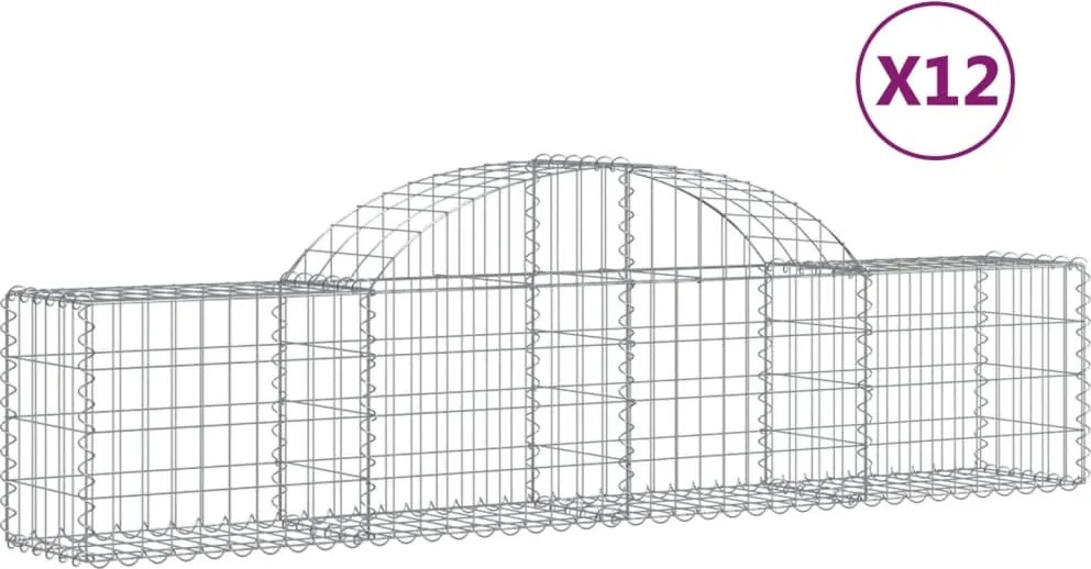 vidaXL Coșuri gabion arcuite 12 buc, 200x30x40/60 cm, fier galvanizat