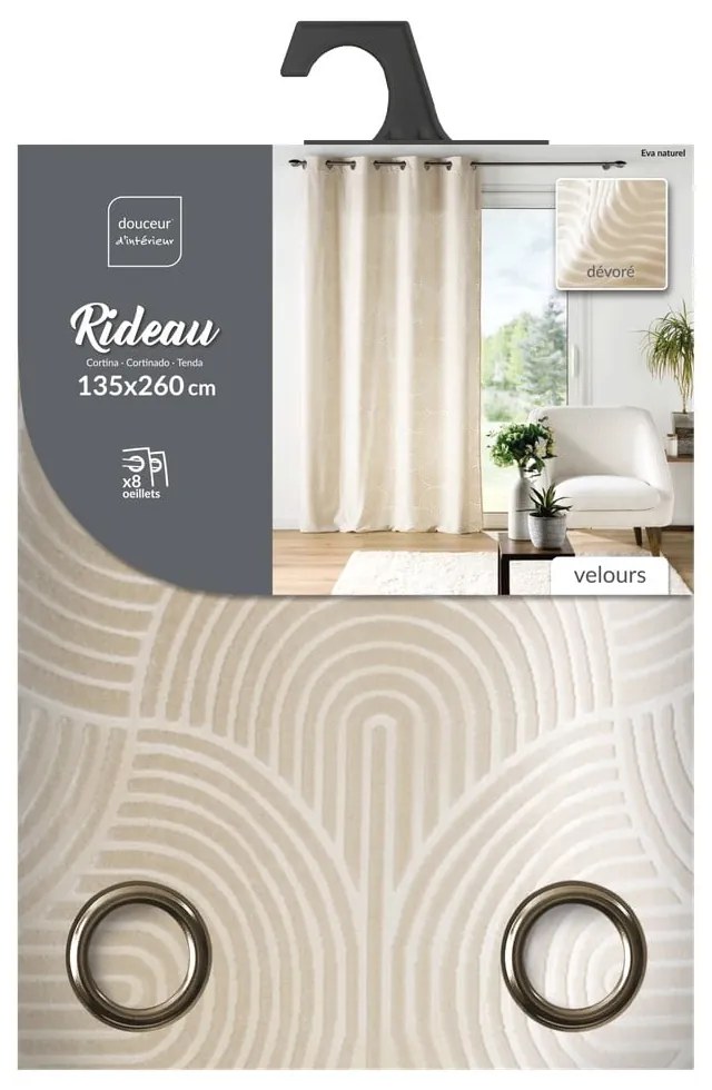 Draperie bej din catifea 135x260 cm Eva – douceur d'intérieur