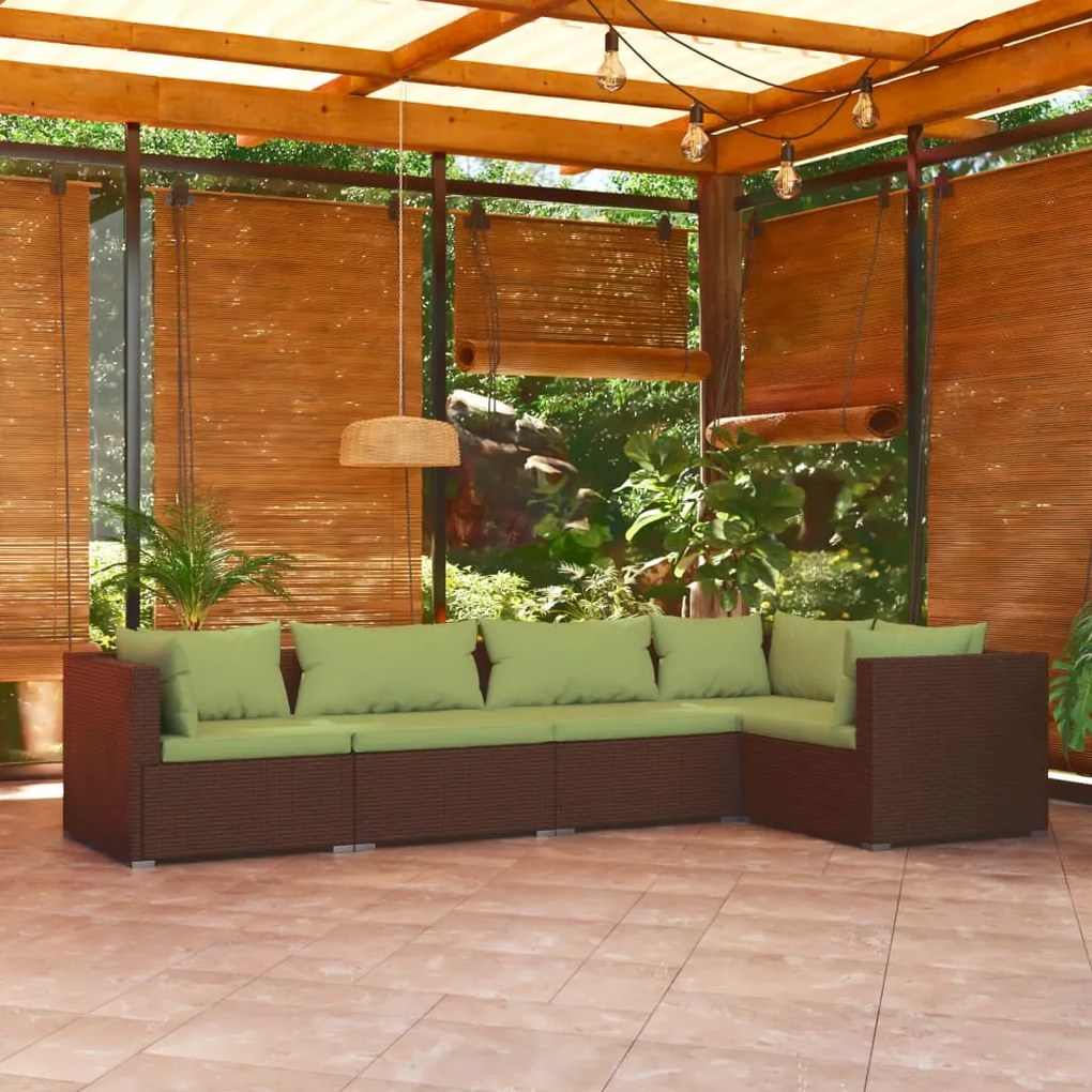 3101692 vidaXL Set mobilier de grădină cu perne, 5 piese, maro, poliratan