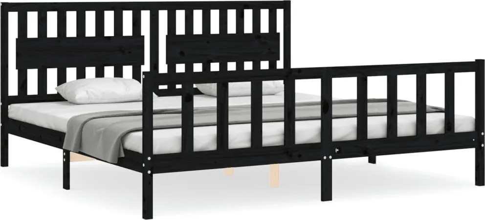 vidaXL Cadru pat cu tăblie 200x200 cm, negru, lemn masiv