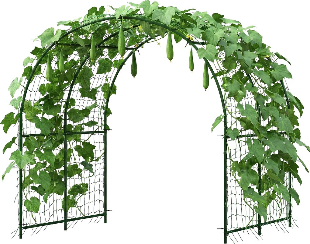 Outsunny Grilaj metalic de înfigere, anti-rugină, suport curbat pentru castraveți 210 x 250 x 216 cm Verde închis | Aosom Romania
