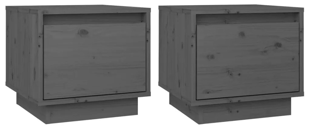 813400 vidaXL Noptiere, 2 buc.,gri, 35x34x32 cm, lemn masiv de pin