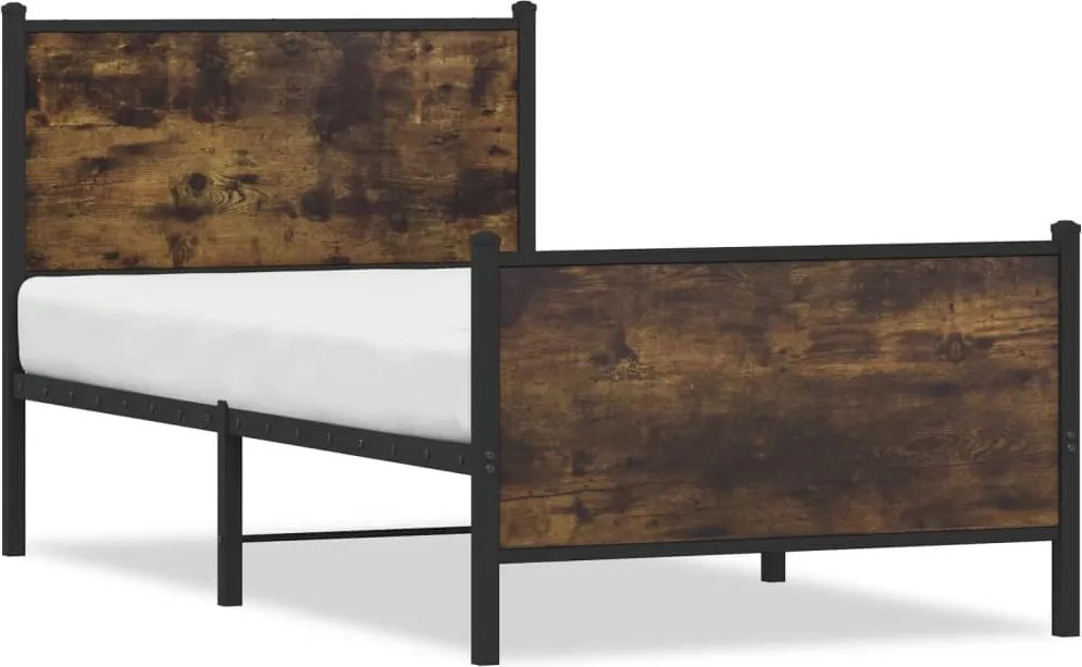 vidaXL Cadru pat metalic fără saltea, stejar fumuriu, 90x200 cm