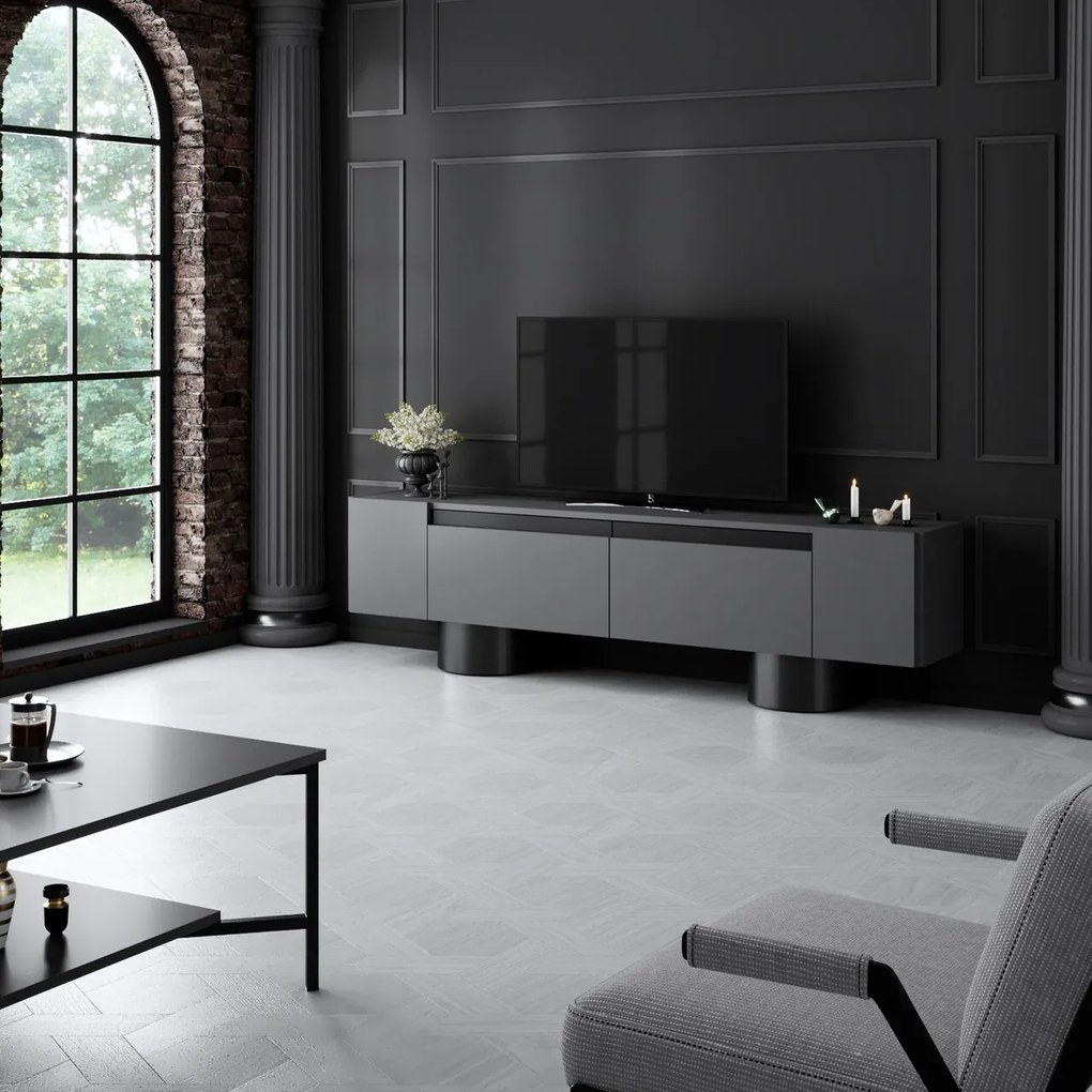 Comoda TV, Hanah Home, Bohem, 180x50x30 cm, Antracit / Negru