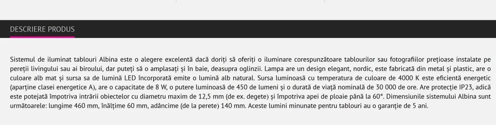 Aplica LED pentru oglinda / tablou Albina 1448 RX