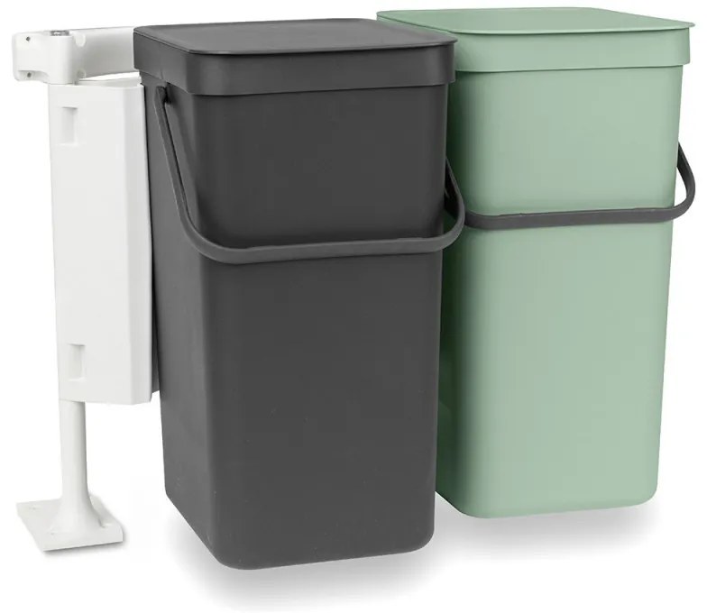 Cos de gunoi colectare selectiva Brabantia Sort&Go 1005518, 2x16 L, Montare pe usa dulapului, Gri/Verde