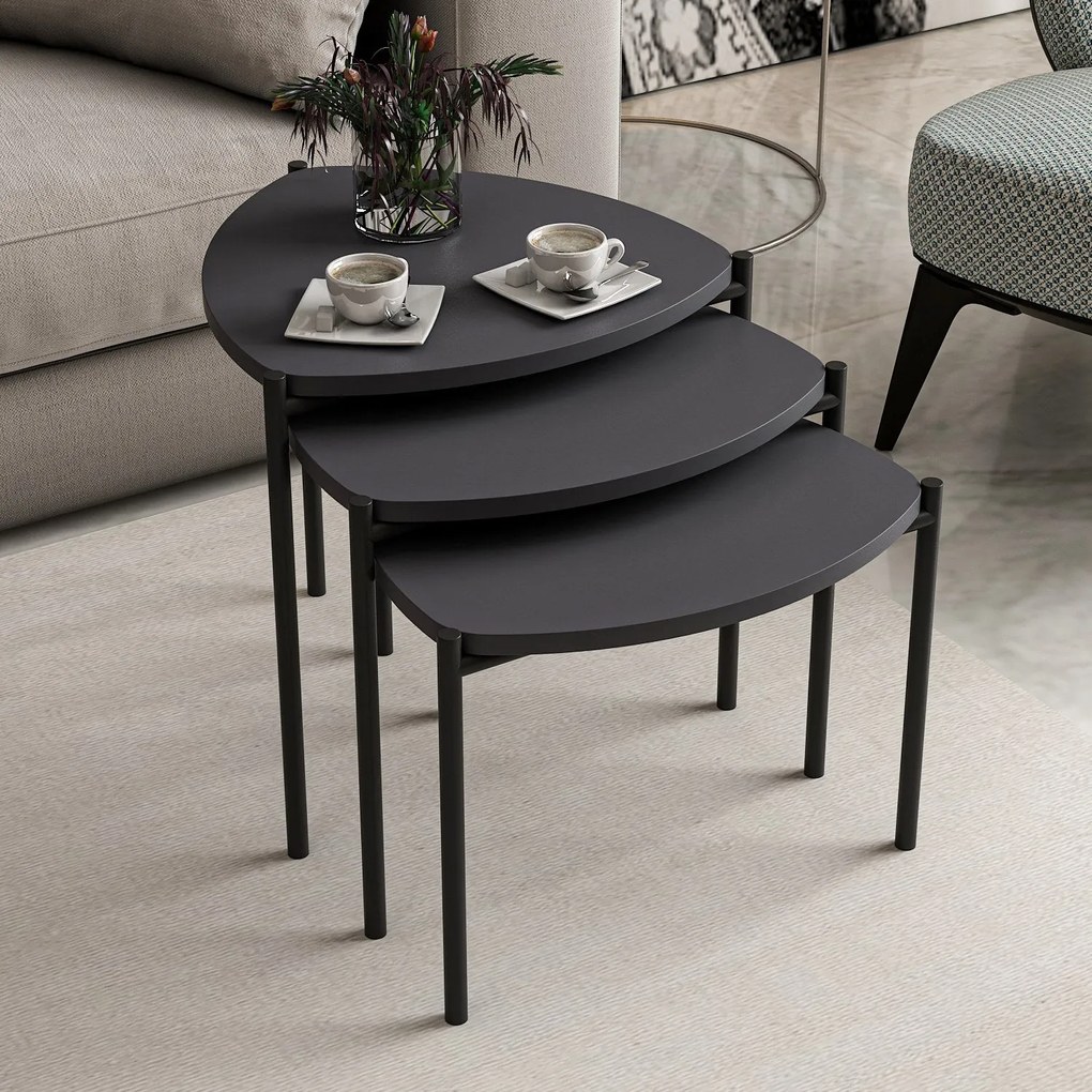 Masuta de cafea set (3 bucăți) Lenny - Anthracite