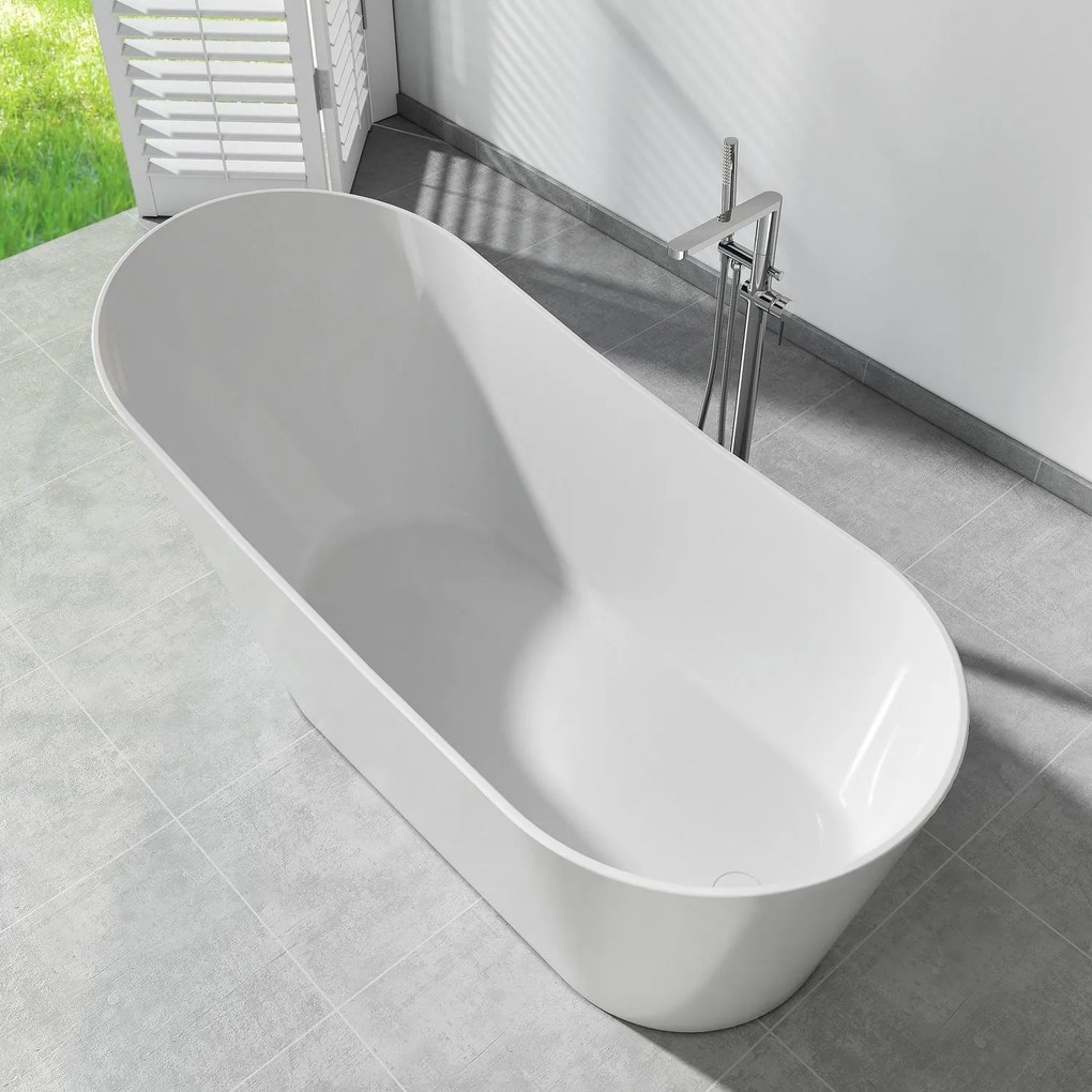Cada freestanding compozit, 170 x 73 cm, ovala, alb lucios, Foglia Viva