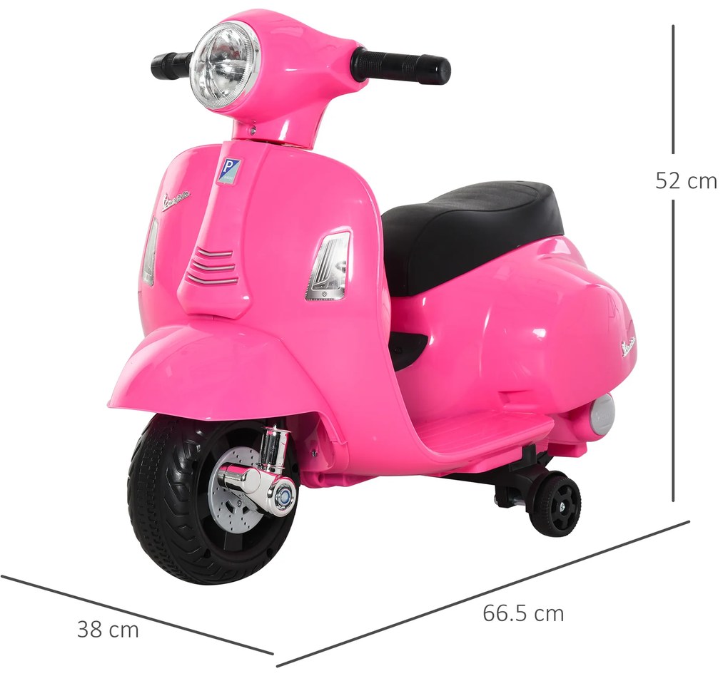 HOMCOM Motocicletă Electrică pentru Copii cu Baterie 6V, Faruri și Claxon Motocicletă pentru Copii de 18-36 luni, 66.5x38x52 cm, Roz  | Aosom Romania