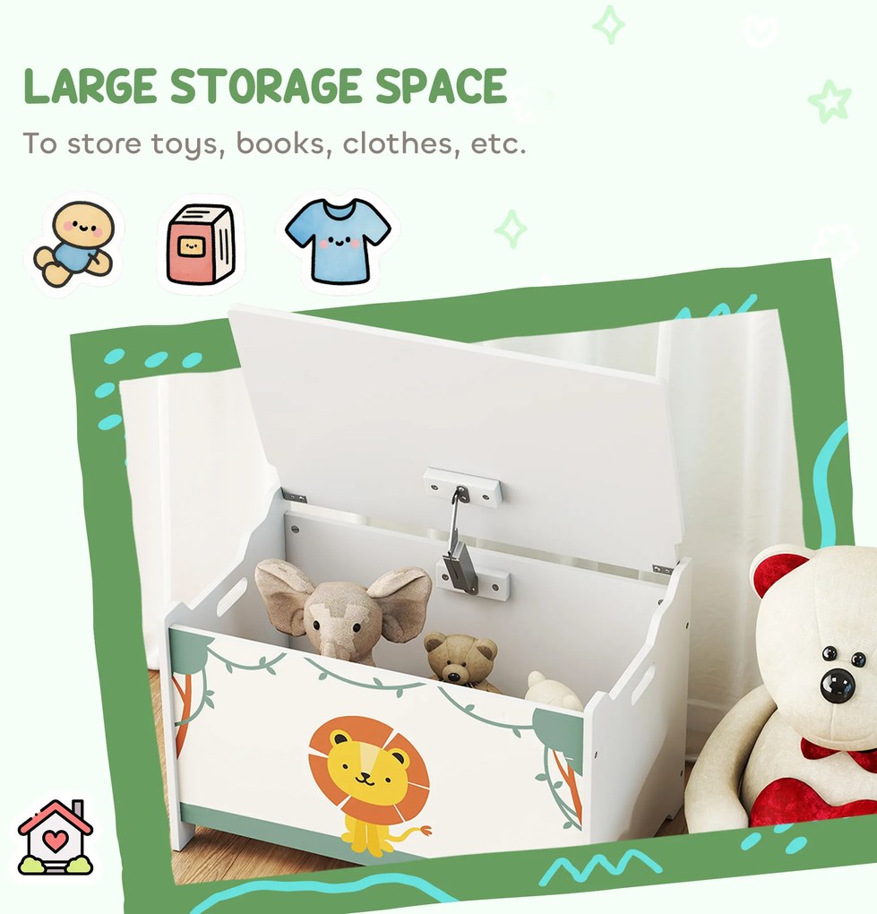 AIYAPLAY Cutie pentru Jucării cu Capac, Balamale de Siguranță și Mânere Adâncite, Organizator pentru Depozitarea Jucăriilor pentru Copii, Camera de Zi, Camera de Joacă, Verde | Aosom Romania
