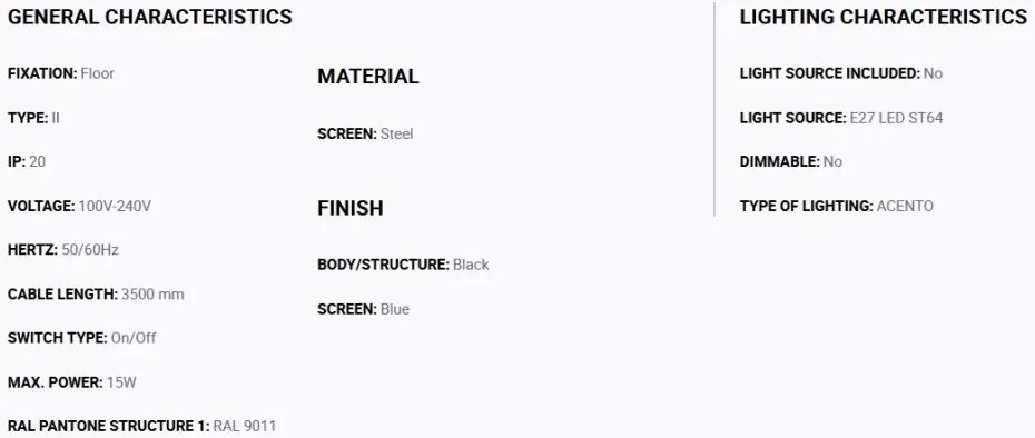 Lampadar metal stil retro cu abajur ajustabil MARTINICA negru, blue