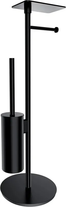 Suport hartie freestanding Omnires Modern Project cu spatiu pentru perie si raft finisaj negru mat
