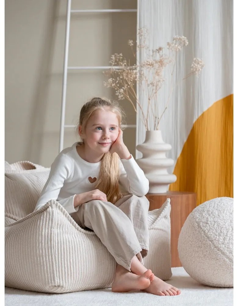 Fotoliu puf pentru copii crem cu tapițerie din catifea reiată Chair – Wigiwama