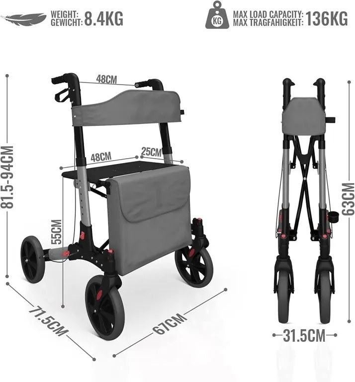 JAGO Cărucior cu patru roți pentru persoanele în vârstă, 67