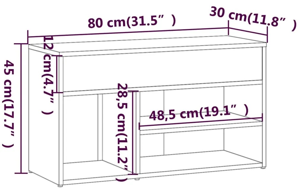 Banca pentru pantofi stejar fumuriu 80x30x45 cm lemn prelucrat 1, Stejar afumat, Stejar afumat, 1