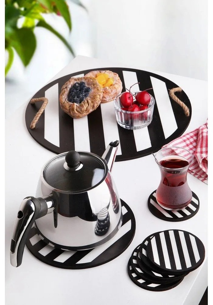 Suporturi pentru pahare din lemn negru-alb 8 buc. – Hermia